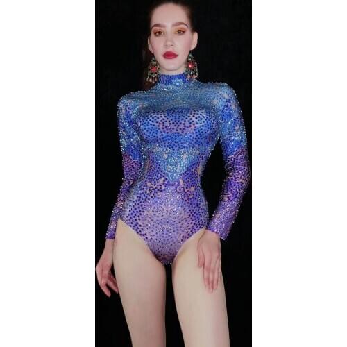 Modern dance party wear crystal girl singer sexy outfit Magic sky stage show bodysuit