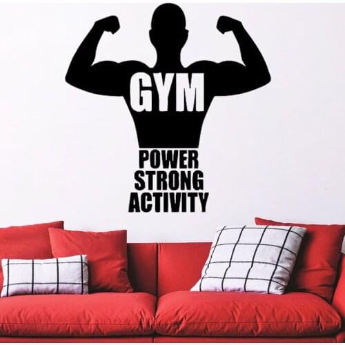 Sports Gym Wall Stickers Fitness Power Strong Wall Decals Home Decor Living Room Decoration Bedroom Decal