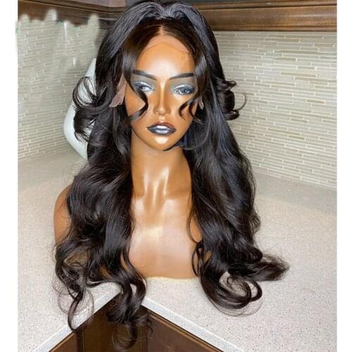 Middle Part 26 Inch Long Body Wave 180%Density Glueless Lace Front Wig For Woman Babyhair Preplucked Heat Resistant Daily Wigs