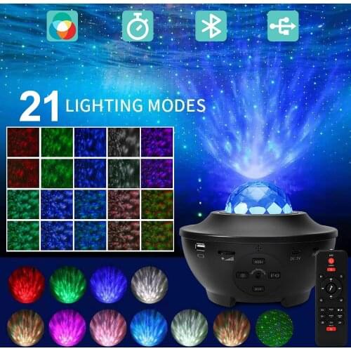 Starry Water Wave Sound-Activated Music LED Projector Light Bluetooth Music Player Remote Projector Light Birthday Gift Decor D3