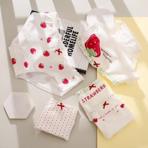 New girls underwear 5pc/lot cotton strawberry middle waist briefs young girl panties pink Teenagers wholesales students