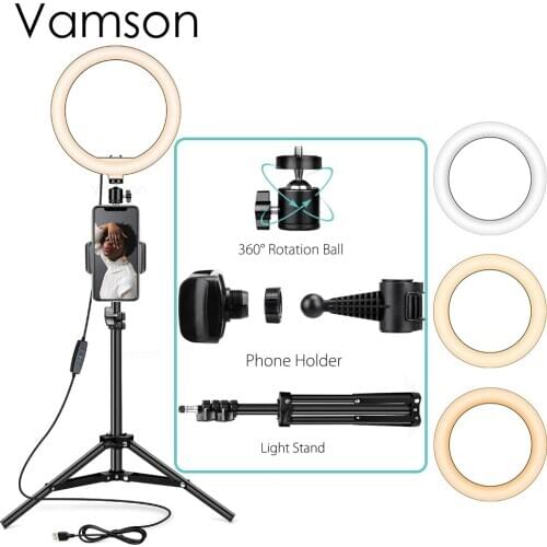 Vamson LED Desk Table Lamp,of 3 Color Modes Brightness Selfie Ring Light Camera Light lamp light For Makeup Video Live VLS07D