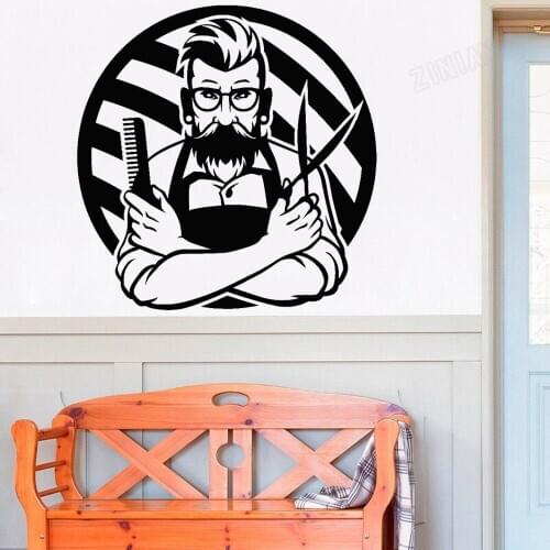 Man Hairdresser Vinyl Wall Decal For Store Window Bearded Haircut Barber Salon Stickers For Wall Creative Wall Paper Decor Y131