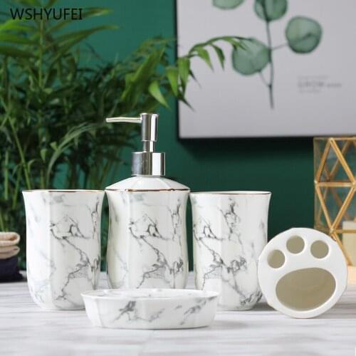 WSHYUFEI Ceramic bathroom wash set five-piece wedding wash cup Toothbrush holder lotion bottle fashion bathroom supplies