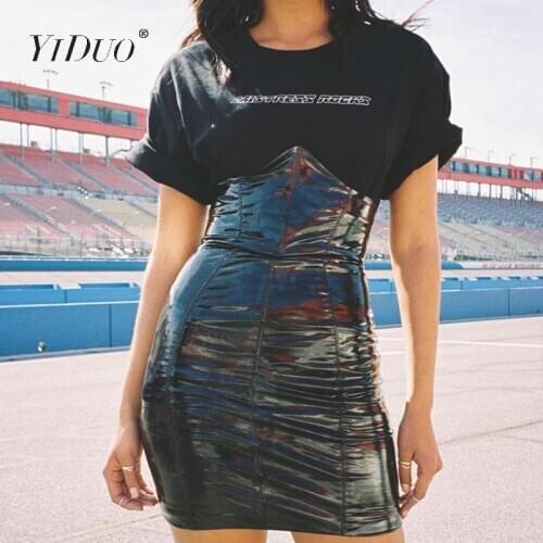 YiDuo High Waist PU Leather Sexy Skirts Women Fashion Zipper Sheath Club Mini Skirt Streetwear 2019 Black Short Ladies Skirts