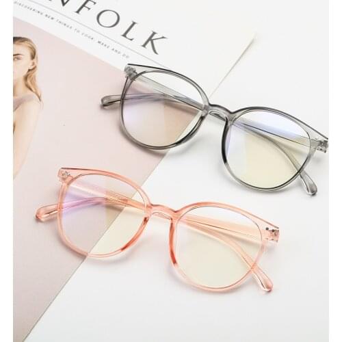 Female Computer Goggles Oversized Anti Blue Light Glasses Clear Lens Round Frame Anti Radiation Glasses