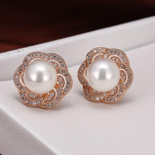 DE130 Fashion Temperament Flower Pearl Zircon Drop Earrings Girlfriend Gifts Party Evening Woman Jewelry Stud Earrings 2021
