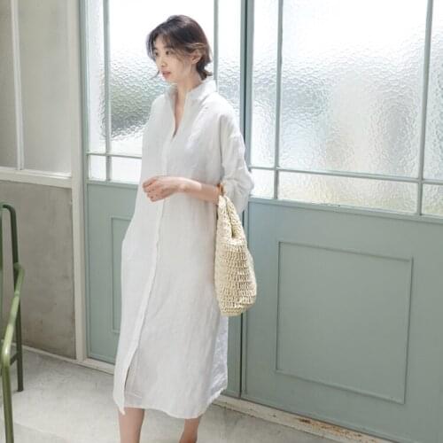 Large Size Female Basic BF Style White Shirt Dress For Women Long Sleeve Single Breasted Loose Dresses Sukienka