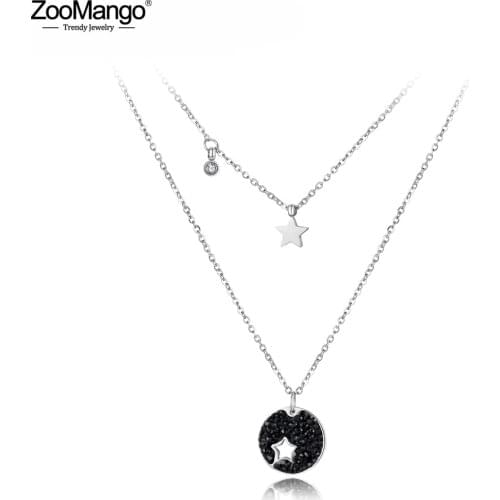 ZooMango Trendy CZ Crystal Star Chokers Necklace For Women Pave Setting Rhinestone Rose Gold Stainless Steel Jewelry ZN18035