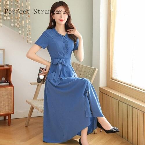 2021 Summer New Arrival High Quality Elegant Round Collar Short Sleeve Women Chiffon Long Dress