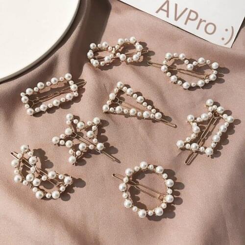 1Pcs Geometric Pearl Hairgrip Elegant Women Hair Clips Princess Retro Gold Pin Barrette Hairclip Headdress Headwear Hair Pins