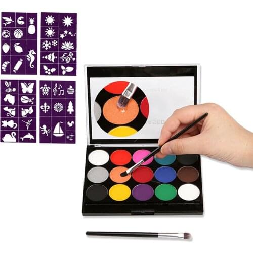 15 Colors Face Body Paint Palettes W/Brushes Set Halloween Stage Make Up Kit
