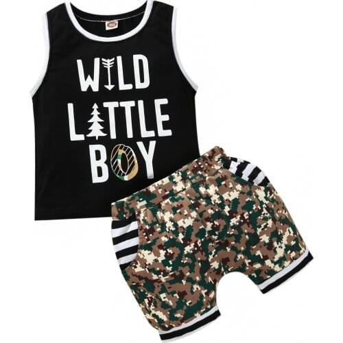 2021-04-20 Lioraitiin 2Pcs Set 0-3Y Toddler Boy Girl Casual Clothes Set Black Round Collar Sleeveless Tops and Army Green Shorts