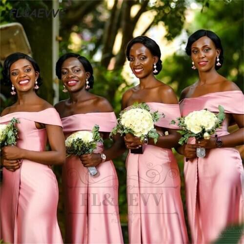 2021 Black Girls Bridesmaid Dresses A Line Strapless Split Side Satin South African Bridesmaid Dress Wedding Party Gown