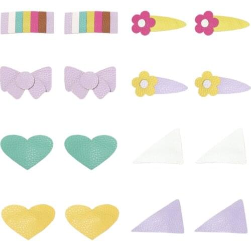 5pcs/Lot Simple Style PU Leather Geometric Hairpins For Girls Flower Hair Clip Children Triangle BB Clip Barrettes Headdress