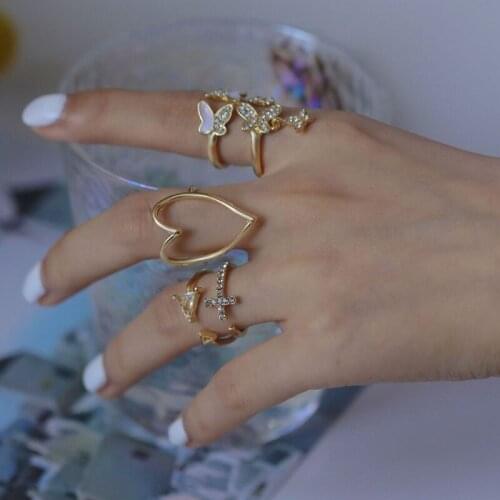 5 Pcs Vintage Knuckle Stackable Rings Set Dripping Butterfly Ring Gold Plated Comfort Fit Joint Finger Rings for Women N2UE