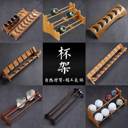 Bamboo tea cup holder bamboo crafts foldable tea cup storage drain rack Kung Fu tea set storage rack