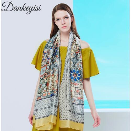 DANKEYISI Fashion Long Silk Scarf Bandana Luxury Scarf Woman Brand Silk Scarf Women Shawl High Quality Print Hijab Poncho