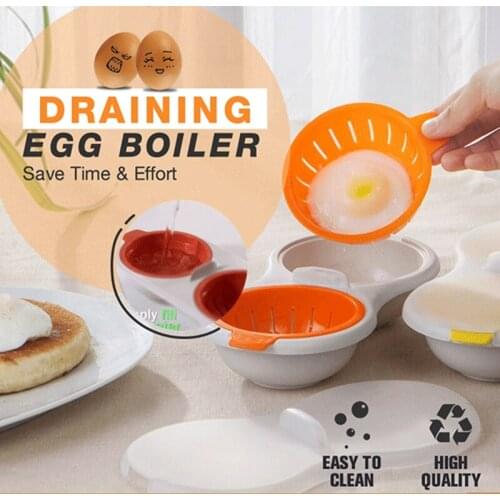 Double Cup Drain Egg Boiler Microwave Egg Poacher Kitchen Steamed Egg Kit Food Grade Cookware Microwave Ovens Cooking Tools