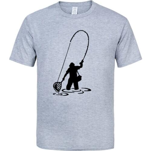 Fly Fishing Fisherman t shirt mens short-sleeved cotton T-shirt men bottoming shirt solid color Casual clothes Male Tops & Tees