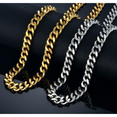 Hiphop Miami Cuban Link Chain Necklace For Men Stainless Steel Mens Thick Gold Color Chains Male Jewelry Dropshipping XL778