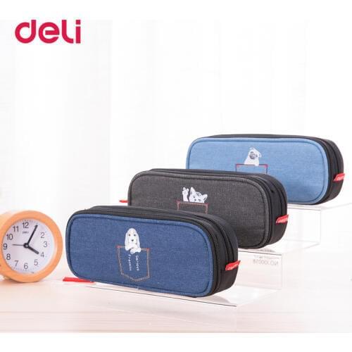 Deli cute animal pattern Multifunction Canvas School Pencil bag case School Supplies office Stationery pencil pouch student Gift
