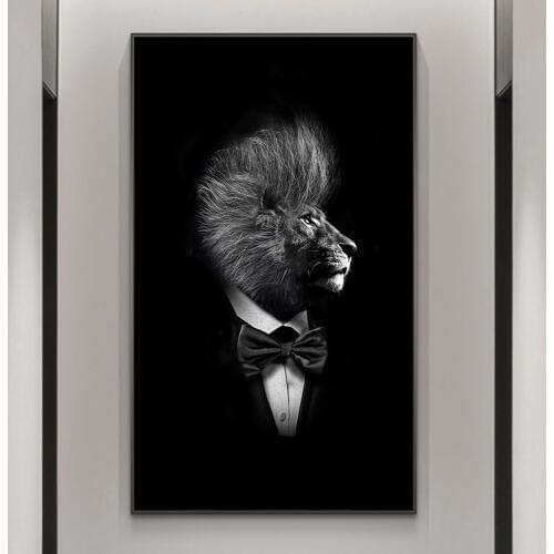 Lion in a Suit Modern Art Canvas Paintings On the Wall Art Posters And Prints Animals Art Wall Pictures Home Wall Decor Cuadros