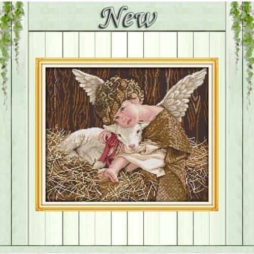 Angel and lamb baby paintings 11CT patterns printed on canvas 14CT needlework diy dmc cross stitch chinese Sets Embroidery kits