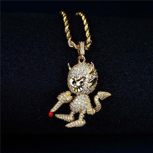 Creative Clear Cubic Zircon Demon Mouse Jerry Pendant NecklaceHip Hop Iced Out Jewelry For Men Best Gift Dropshipping