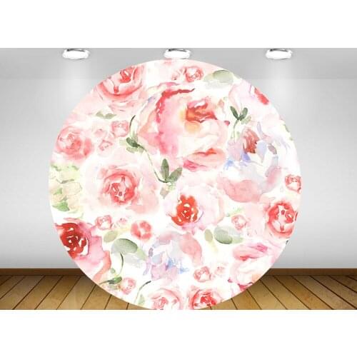 Round circle background pink watercolor flower Backdrop girl baby shower birthday Party table Covers decoration YY-489
