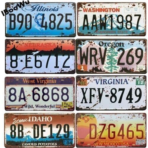 USA Texas New York California Car Number Metal License Plate Decor Wall Vintage Poster Bar Pub Garage Tin Plaques Signs 15x30cm