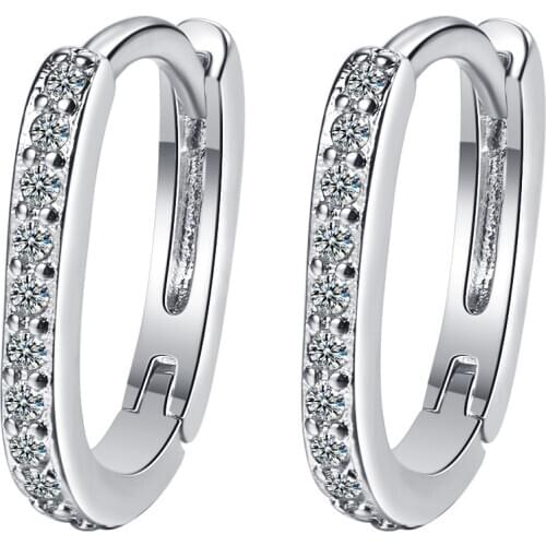 Fashion 925 Sterling Silver Geometric Oval Single Row Zircon Earrings for Girl Jewelry Fashion Statement Bijoux