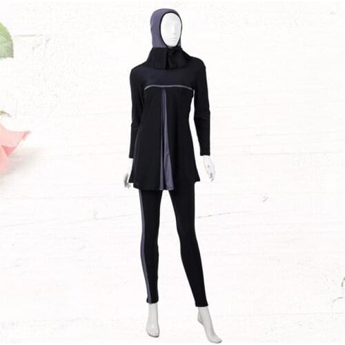 Muslim Women Nylon Swimsuit Conservative Modest Swimwear Burkini Swimwear Kit Swimming Beachwear for Women Ladies - XXXL(Grey)