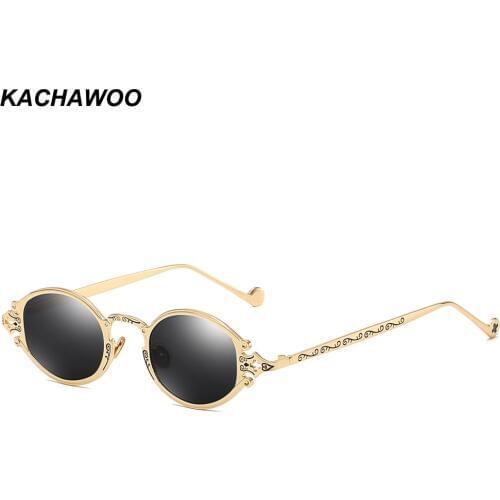 Kachawoo Gold Retro Oval Sunglasses For Men 2019 Metal Frame Black Red Brown Women Sun Glasses Punk Style Gift Items