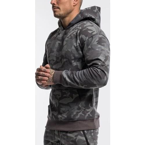 New Camouflage Hoodie Muscle Fitness Sweater Outdoor Leisure Sports Jogging Hooded Workout Clothes Mens Tops