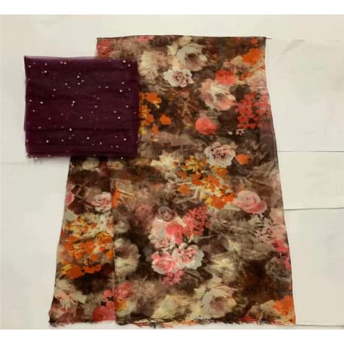 New Style silk chiffon fabric with swiss voile lace tissu for ladies to wear soft and comfortable silk printed fabric! LXF552