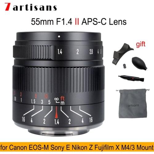 7artisans 55mm F1.4 II APS-C Cameras Lens Manual Fixed Focus Portrait Len for Canon EOS-M Sony E Nikon Z Fujifilm X M4/3 Mount