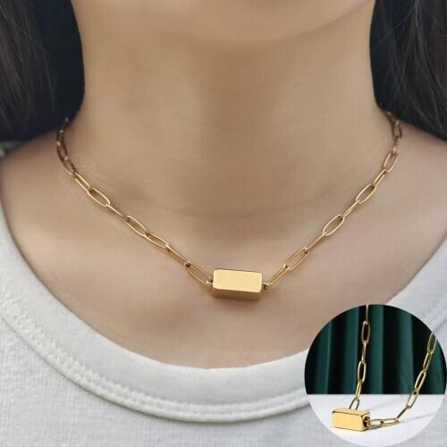 Personalized Necklace for Women Stainless Steel Cable Paperclip Link Chain Charm Cube Jewelry Gifts 4mm LDN240