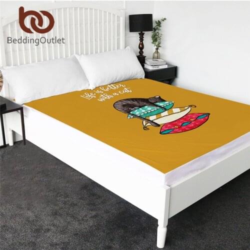 BeddingOutlet Cat Rat Fitted Sheet Sleeping Animal Topper Sheets Cartoon Bedding Sheet Colorful Bedlinen Queen Size Home Decor