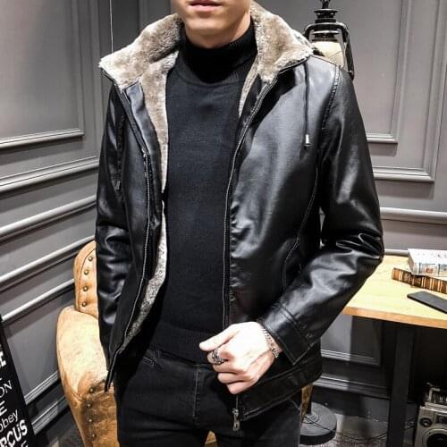 Casual Motorcycle PU Jacket Mens Winter Autumn Fashion Leather Jackets Male Slim Hooded Warm Outwear Fleece Clothing