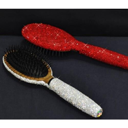 Luxury Diamond Makeup Comb Creative Handmade Bling Rhinestone Massage Comb Wooden Portable Comb Girl Room desk Table Decor
