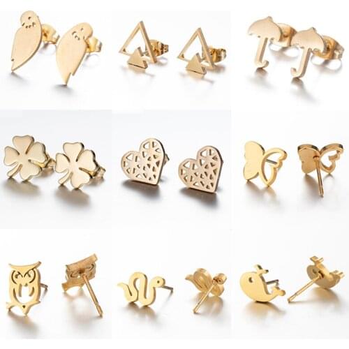 Mini Black Umbrella Earrings for Women Men Geometric Heart Snake Triangle Stainless Steel Stud Earrings Ear Piercing Jewelry