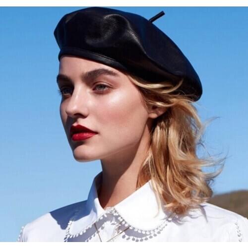 PU beret hat women Beanie cap casual newsboy hat all-match leather flat hat autumn winter warm painter hat outdoor casual hat