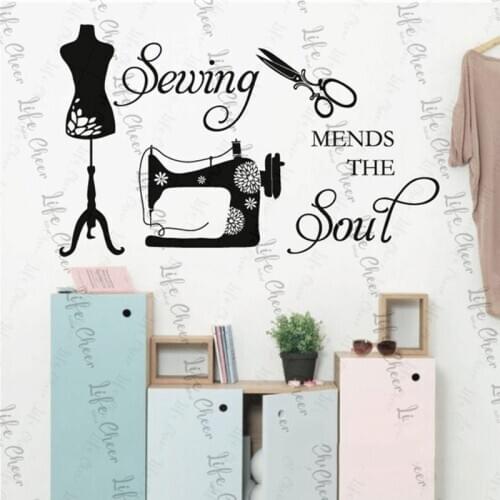 Sewing Mends The Soul Quote Wall Window Sticker Sewing Shop Handmade Needle Needlework Handcrafted Decal Shop Vinyl Decor