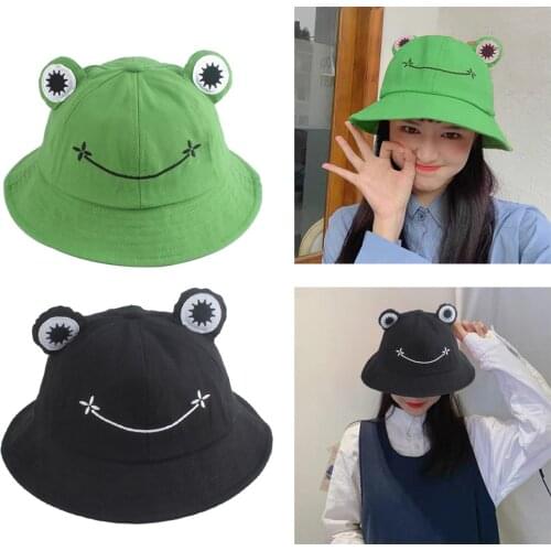 Frog Bucket Hat for Women Spring Summer Plain Female Outdoor Hiking Beach Fishing Cap Sun Hats Girl Green Black Sunhat