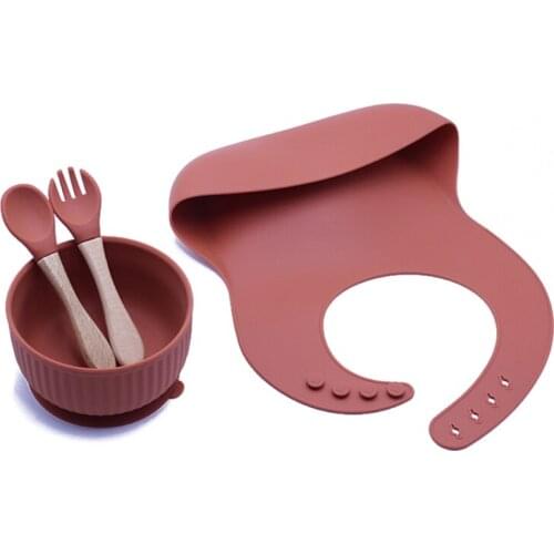 4PCS Silicone Baby Feeding Bowl Tableware Waterproof Bibs Spoon BPA Free Dishes