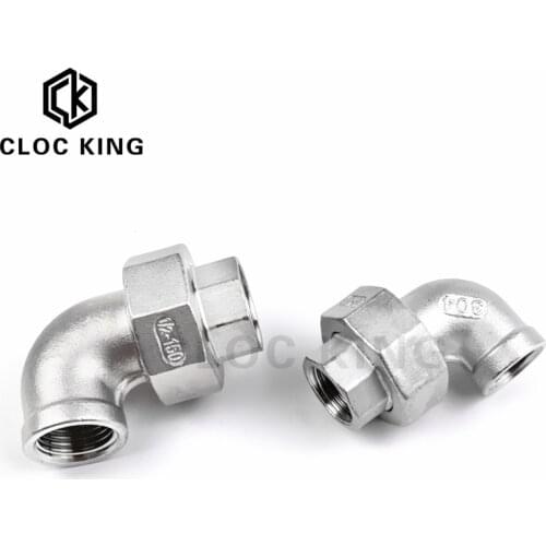 1/4" 1/2" 3/4" 1" 2" Female & Female 90 Degree Elbow BSP Thread SS304 Live Joint Coupling Union Connector Pipe Fitting for Tube