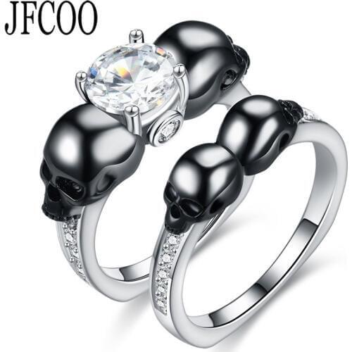 Vintage Black Color Skull Women Zircon Ring Set Jewelry Punk Rings Women Dropshipping