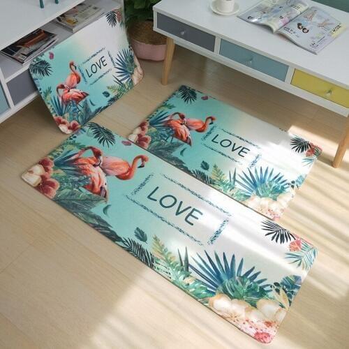Sorgirl Flamingo Plants Print Floor Mat Hallway Carpet Water Absorption Living Room Rug Anti-slip Entrance Doormat