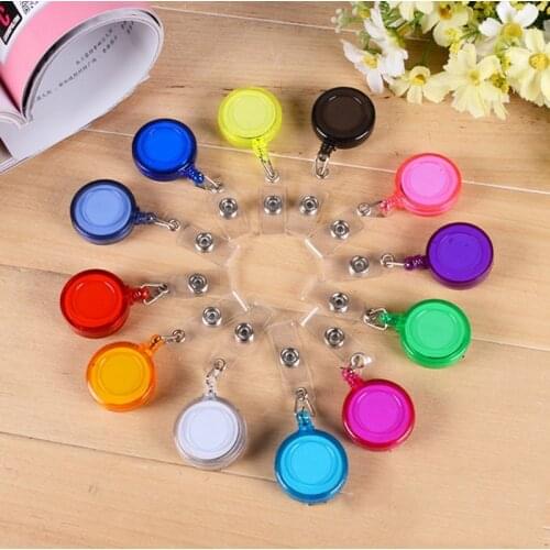 Premium Round-shaped Colored Plastic Retractable ID Badge Ideal for Key Card Name Tag Holder Metal Clip Random Color